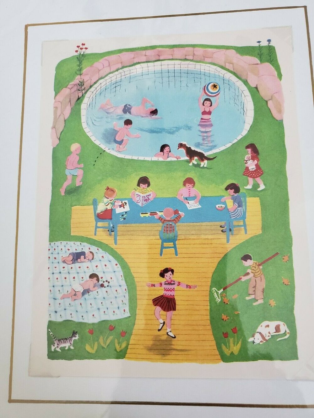 Mounted Childrens Art Lithos By Gertrude Elliott
